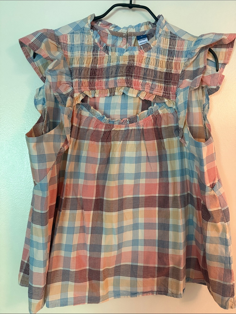 Plaid Ruffle Yoke Sleeveless Top in Pastel Multi